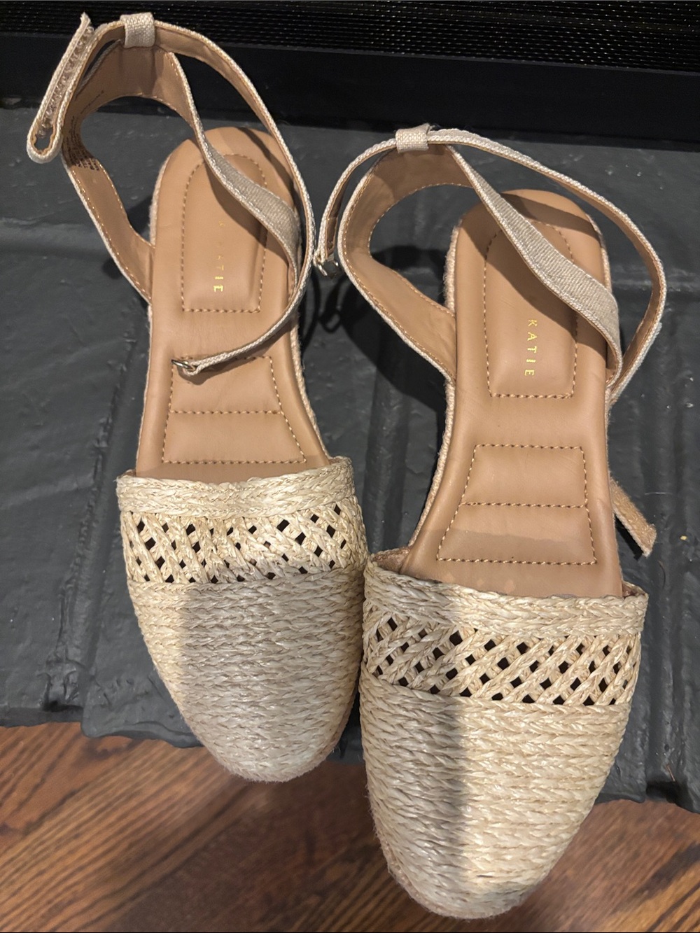 3/$30 Kelly & Katie Natural Beige Woven Espadrille Ankle-Strap Flats